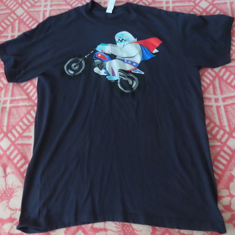 Gama-Go blue SS Shirt Large Yeti  evel knievel racing Graphic Tee made in usa